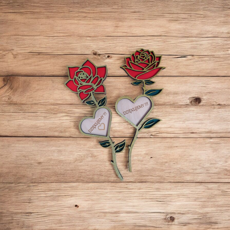 Róże ze sklejki dwuwarstwowe, ręcznie malowane, grawerowane Dziękujemy!