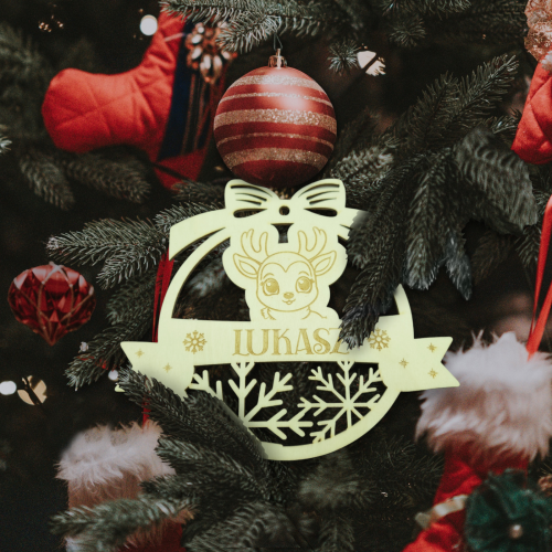 Bombka na choinkę ze sklejki jelonek grawerowane imię