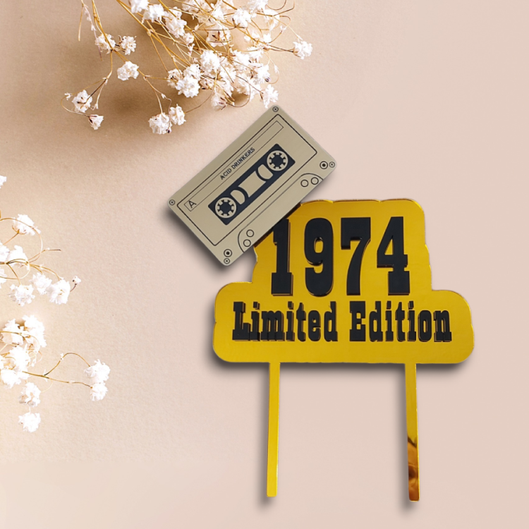 Topper na tort złota i czarna pleksi limited edition 1974 rok