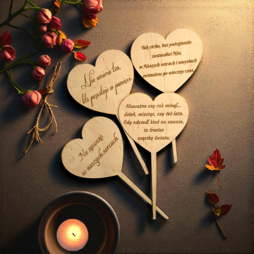 dekoracja nagrobna serca drewniane z pikiem