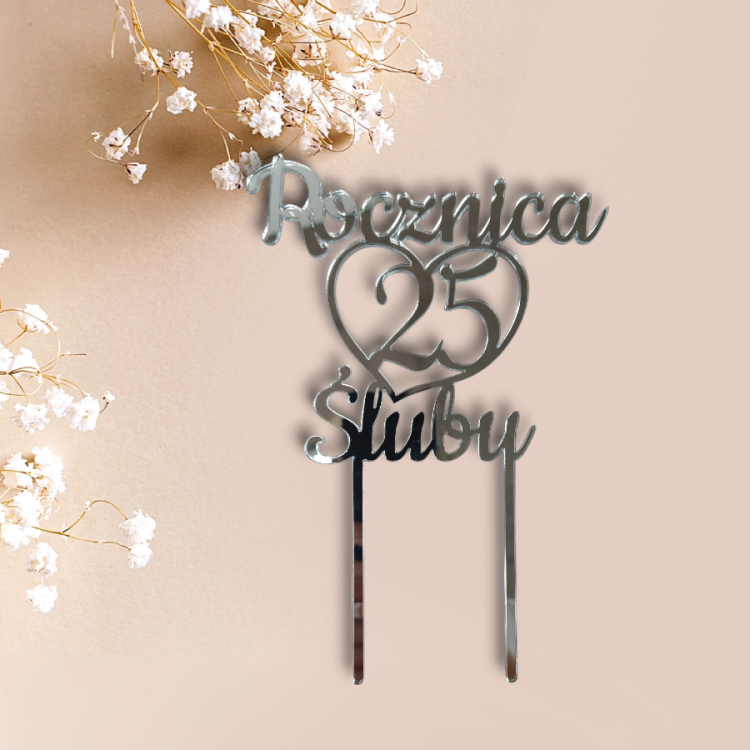 Topper rocznica ślubu srebrna pleksi lustrzana