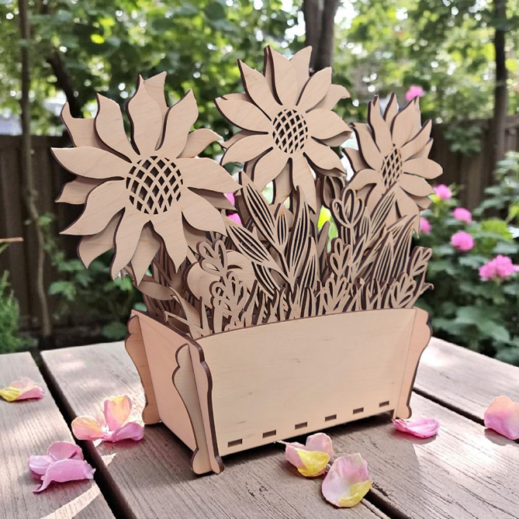 Doniczka ze słonecznikami w wersji surowej – idealna do personalizacji i graweru