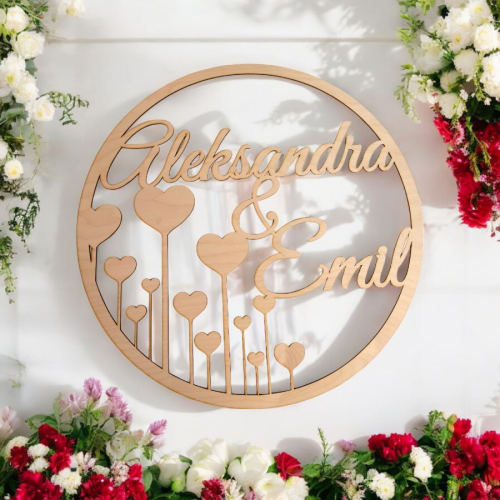 obręcz ze sklejki z imionami na ślub