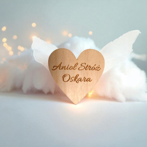 serduszko ze sklejki z grawerem Anioł Stróż i imię