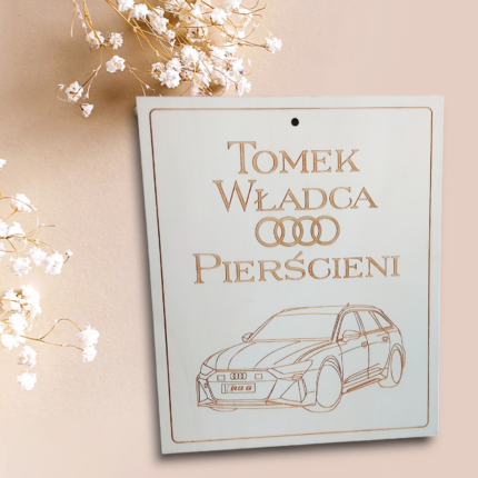 Drewniana tabliczka na ścianę grawerowana prezent dla fana Audi format A4