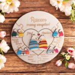 Misiowe rodzinki ze sklejki ręcznie malowane 6 wzorów, 15 cm