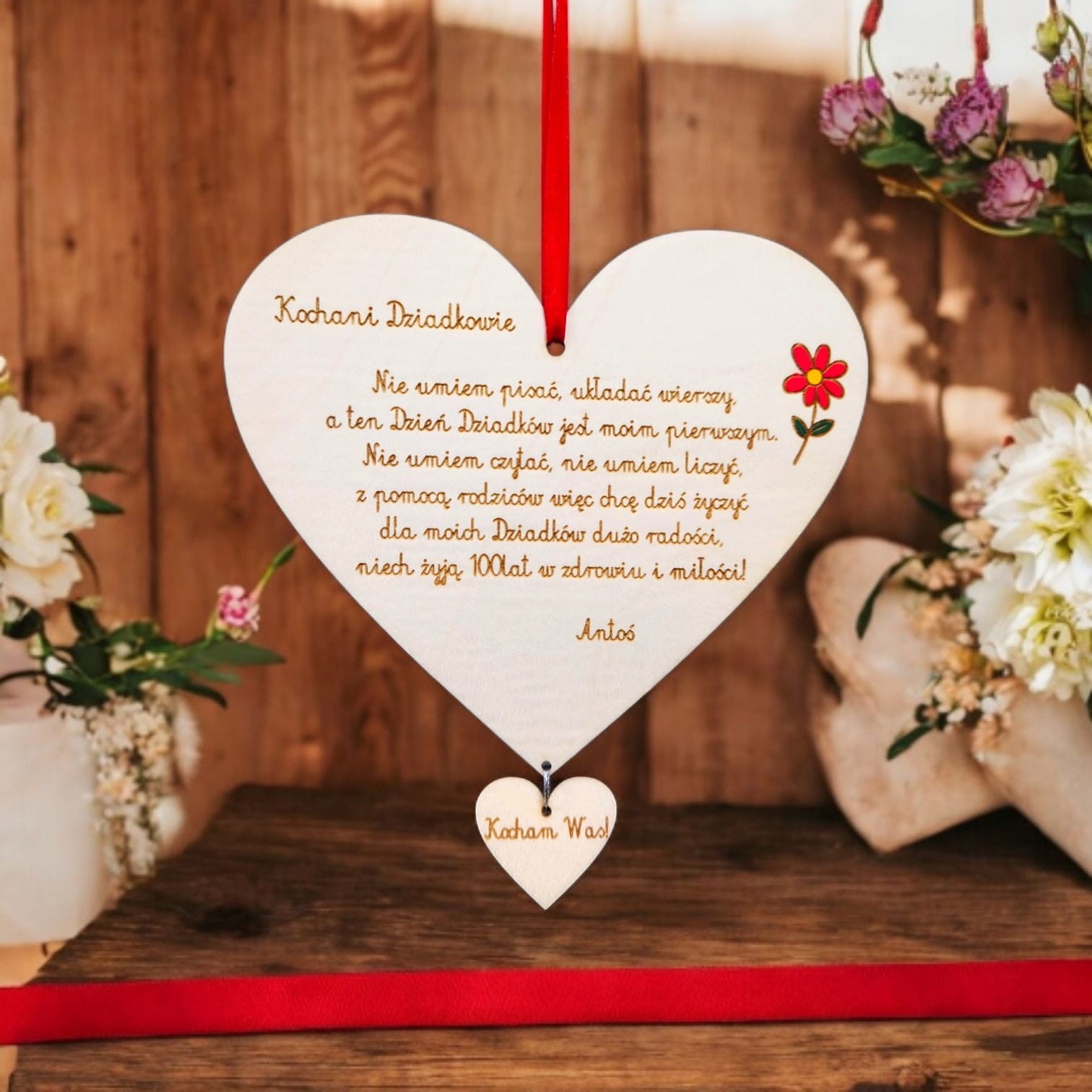 312 Serce ze sklejki dla Babci i Dziadka zawieszka personalizowane 15x13 cm - obrazek 1