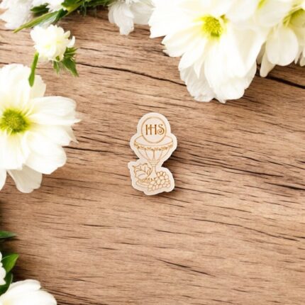 Kielich z IHS  z winogronem sklejka grawerowana scrapka 4x2,5 cm - do DIY i rękodzieła