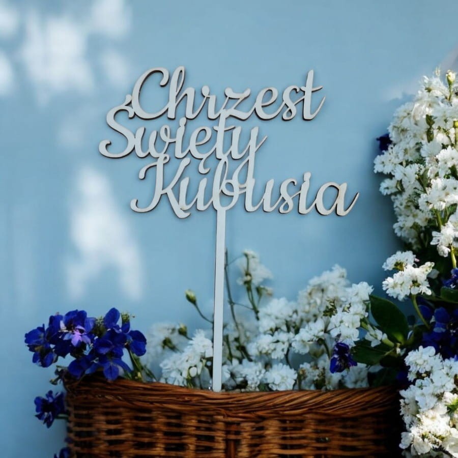 669 Topper ze sklejki na Chrzest Święty personalizowany 18x11 cm - obrazek 1